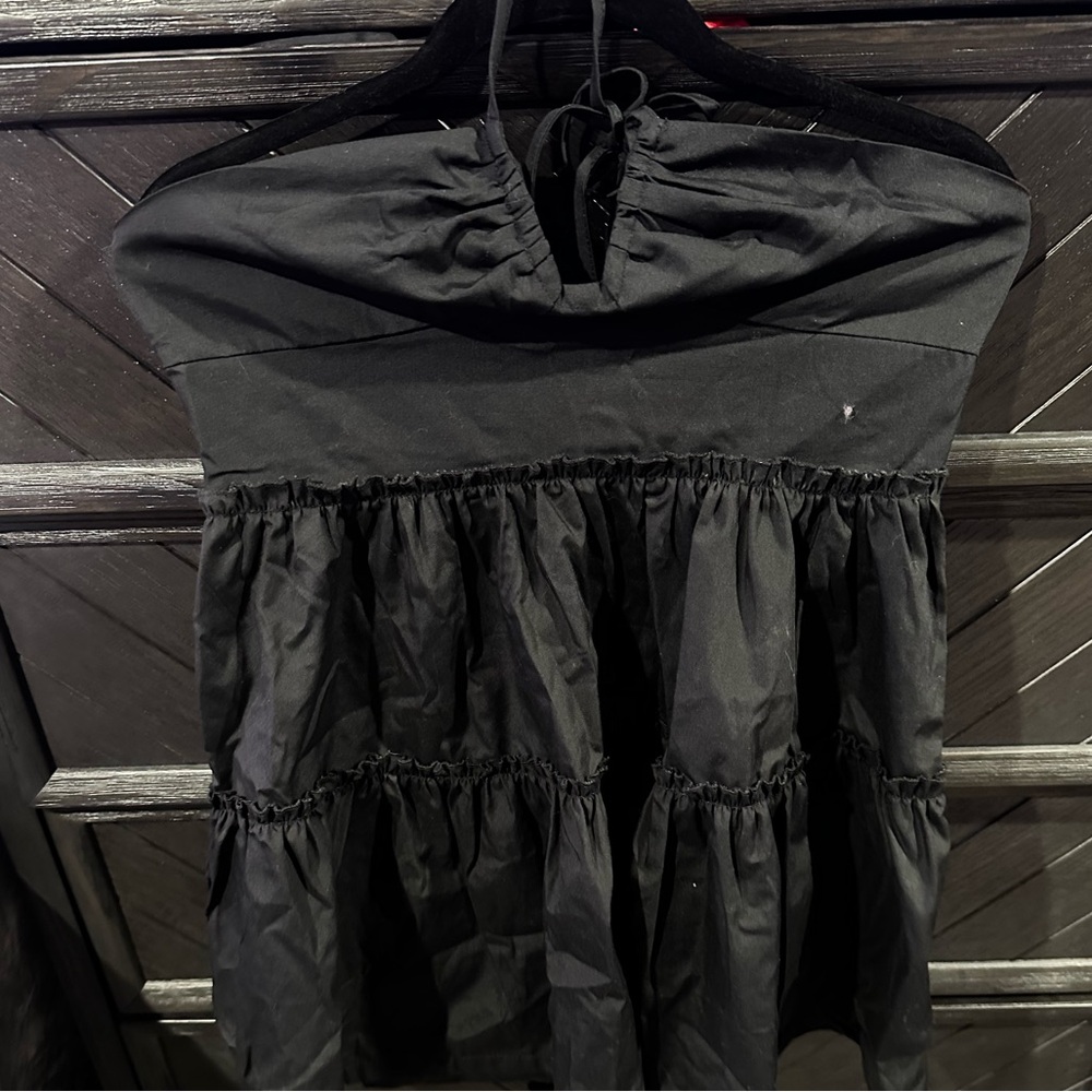 Black ruffle mini dress